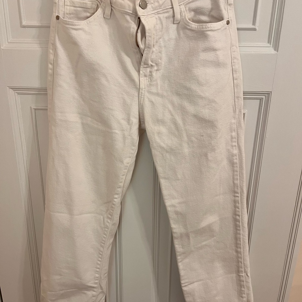White Denim Jeans with Fringed Hems